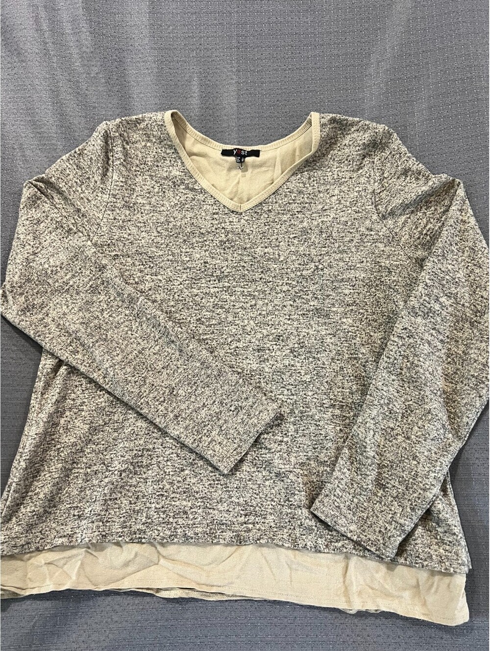 Yest Women's XL 14 Gray Layered Look Open Back Long Sleeve Tunic Top